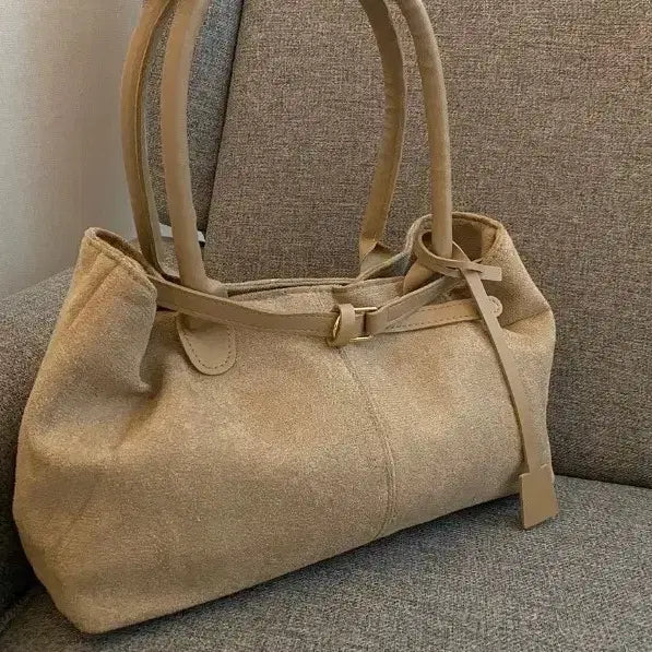 [BUNJANG] Beige Suede Tote Bag Shoulder Bag / 베이지 스웨이드 토트백 숄더백