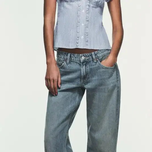 [BUNJANG] ZARA Poplin Frill Shirt XS / 자라 포플린 프릴 셔츠 xs