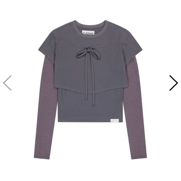 [BUNJANG] Tuomiio STRIPE LAYERED STRAPPY TOP [GREY] / 뚜오미오 STRIPE LAYERED STRAPPY TOP [GREY]