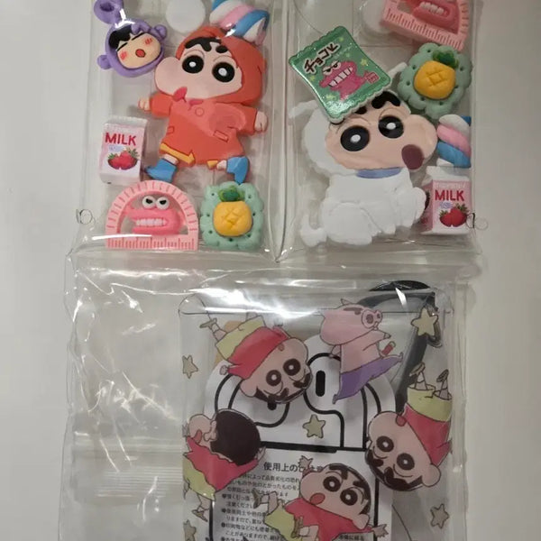 [BUNJANG] Crayon Shin-chan Snap Transparent Pouch with Charms / 짱구는못말려 똑딱이 투명 파우치
