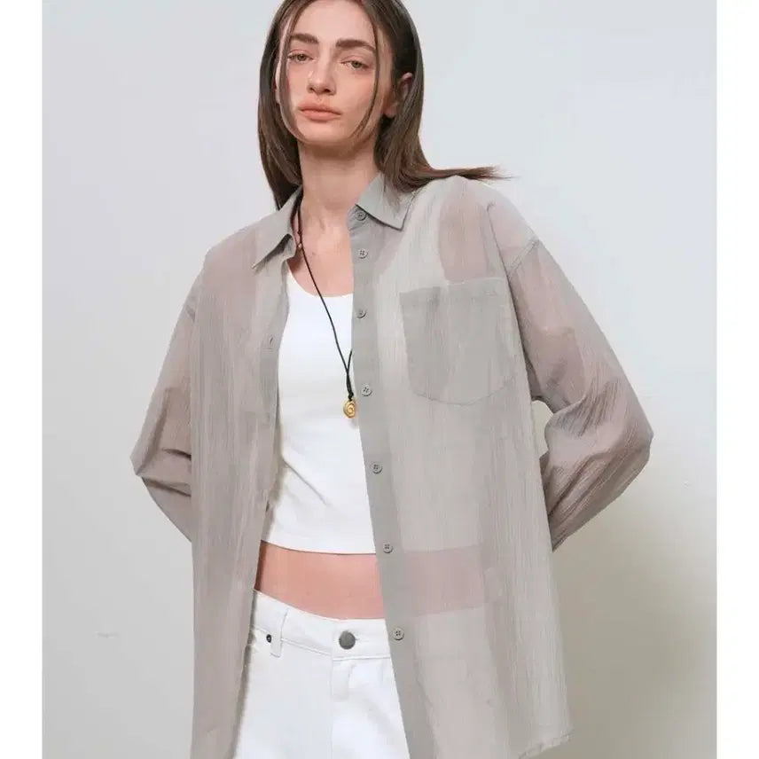 [BUNJANG] General Idea Wrinkle Sheer Shirt - Medium / # (새상품) 제너럴아이디어 링클 시어 셔츠