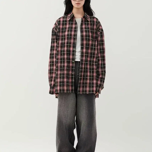 [BUNJANG] MIM THE WARDROBE Vintage Washed Check Shirt Pink Size 1 Unisex / 밈더워드로브 빈티지 워시드 체크 셔츠 핑크 1사이즈 남여공용