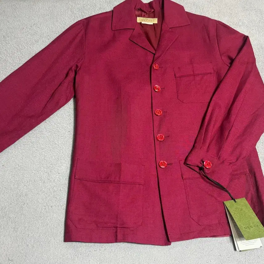 [BUNJANG] Gucci Linen Shirt Jacket (Shacket) - Red/Pink, Size 36 / 새제품 구찌 린넨 레드핑크컬러 셔츠자켓 셔켓 / 프라다 샤넬 에르메스 로