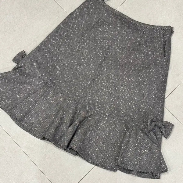 [BUNJANG] Mezzo Piano Gray Pin-tuck Ribbon Tweed Skirt (Small) / 메조피아노 그레이 핀턱 리본 트위드 스커트 (스몰 사이즈)