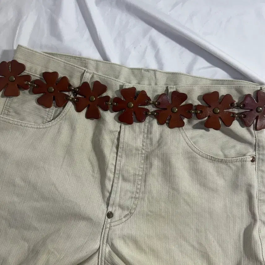 [BUNJANG] Vintage Flower Leather Chain Belt / 빈티지 플라워 레더 체인 벨트