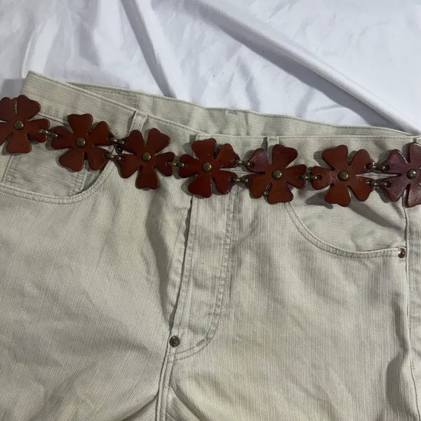 [BUNJANG] Vintage Flower Leather Chain Belt / 빈티지 플라워 레더 체인 벨트