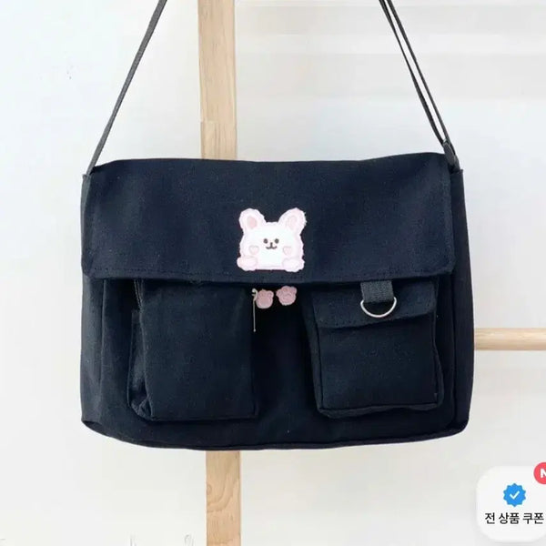 [BUNJANG] Rabbit Patch Canvas Crossbody Bag / (새상품) 투포켓 캔버스 크로스백 / 불량 할인