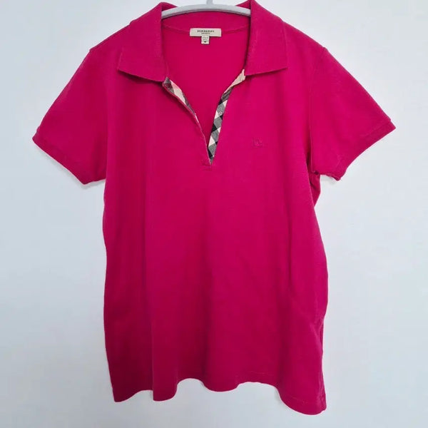 [BUNJANG] Burberry Pink Cotton Women's Short Sleeve Polo T-Shirt M / (정품) 버버리 핑크색 코튼 여성 폴로 반팔 티셔츠 M