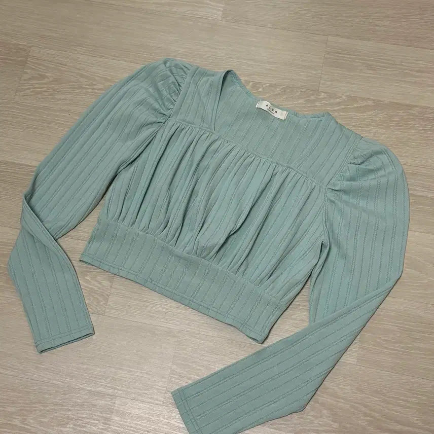 [BUNJANG] Mint Puff Sleeve Ribbed Blouse / 민트색 여리여리 블라우스