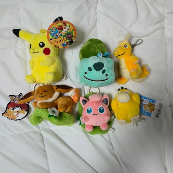 [BUNJANG] Pikachu, Slowpoke, Bulbasaur, Eevee, Jigglypuff Plush & Keychain Set / 피카츄 인형 고라파덕 키링 이상해씨 열쇠고리 잠자는 이브이 푸린 가방걸이