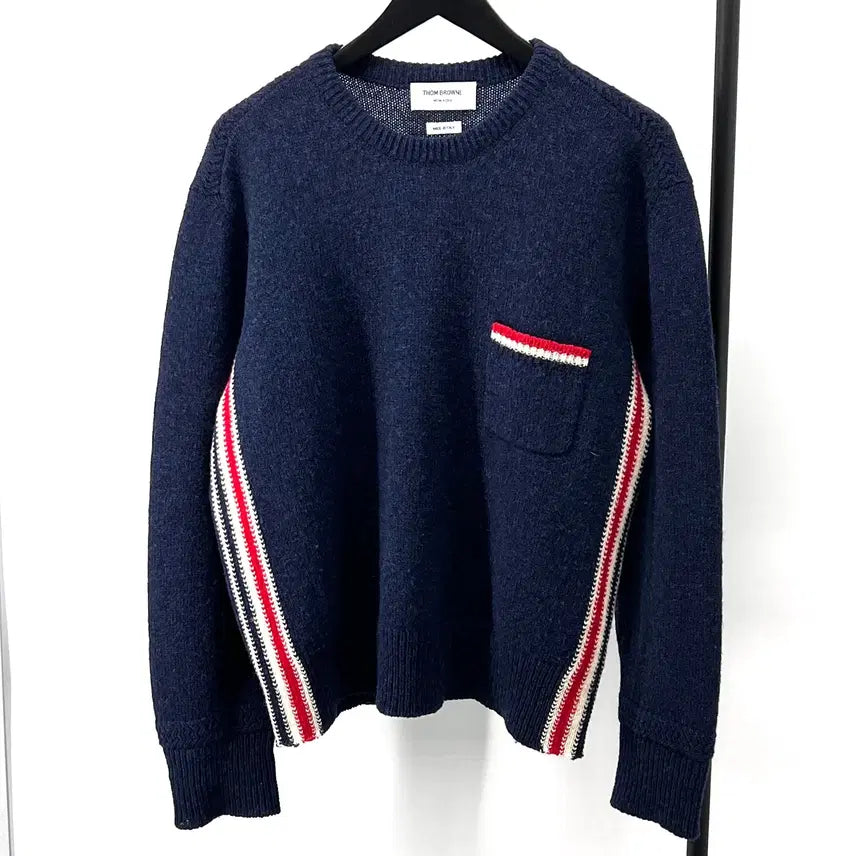 [BUNJANG] Thom Browne Shetland Crewneck Tricolor Stripe Knit Navy / [4사이즈] 톰브라운 셰틀랜드 크루넥 삼선 니트 네이비 (MKA240A)