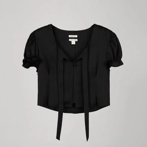 [BUNJANG] OVERDUELAYER STRIPE JACQUARD CROP BLOUSE BLACK / (새상품)오버듀플레이어STRIPE JACQUARD CROP BLOUSE