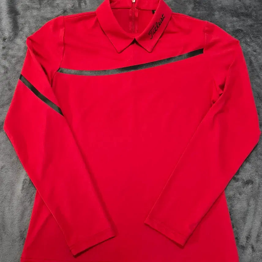 [BUNJANG] Titleist Women's Golf Long Sleeve Polo Shirt - Red/Black, Size S / 타이틀리스트 골프 여성 긴팔 카라 티셔츠 S