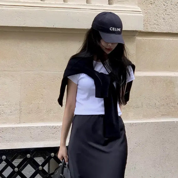 [BUNJANG] Bron Satin Skirt Black / 브론 새틴 스커트 블랙