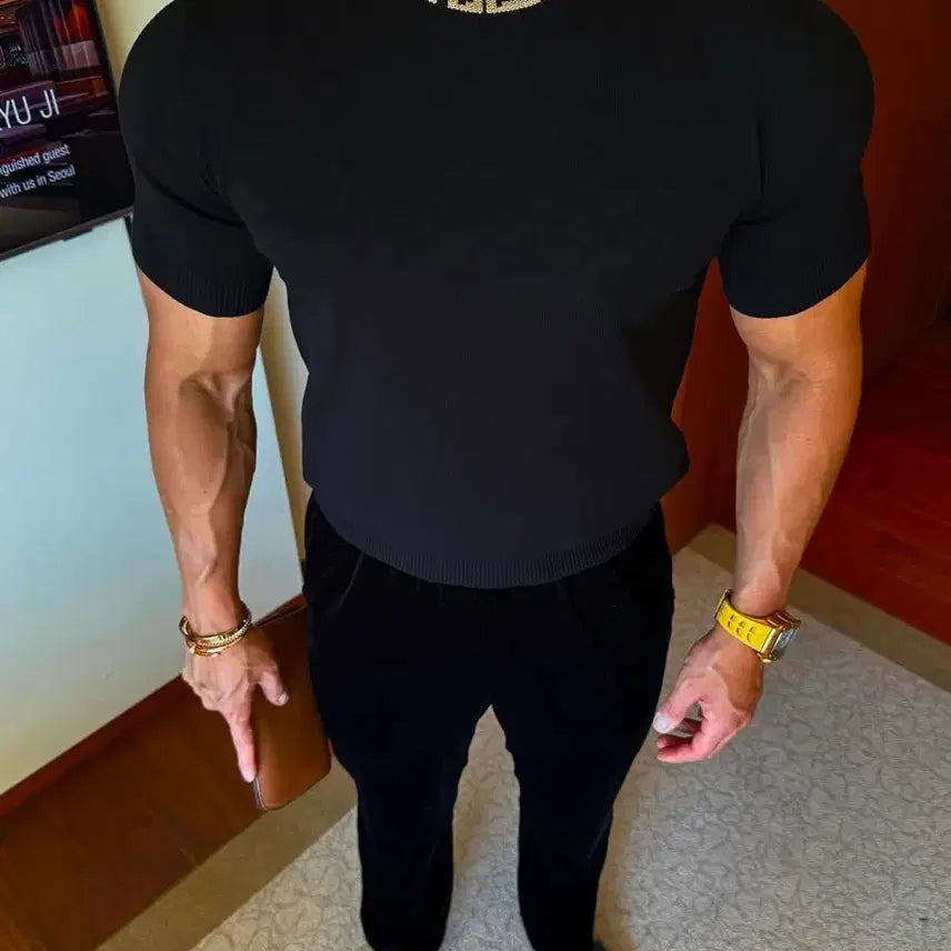 [BUNJANG] LIPNATO RT Monogram Short-Sleeve Knit Black Size 52 / 리피나토 RT모노그램반팔니트 블랙 52사이즈 새상품 판매힙니다.