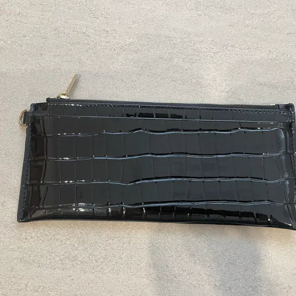 [BUNJANG] Black Crocodile Pattern Zipper Long Wallet Cardholder / 블랙 크로크 무늬 지퍼 카드지갑 장지갑