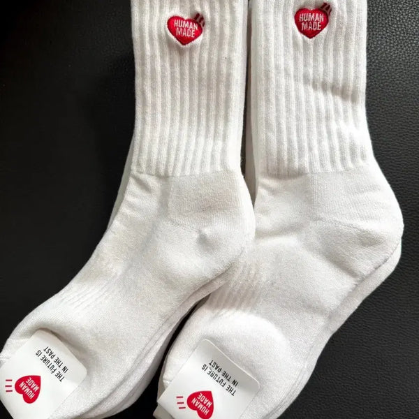 [BUNJANG] Human Made Heart Logo White Socks 10-Pair Set / 휴먼메이드 하트 로고 화이트 양말 10켤레세트