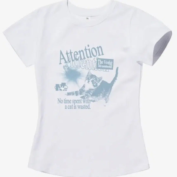 [BUNJANG] Benhit ATTENTION CAT Slim Fit Short Sleeve T-Shirt / 벤힛 ATTENTION CAT 슬림핏 반팔티
