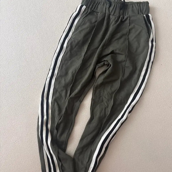 [BUNJANG] 3-Stripe Olive Training Pants / 올리브 트레이닝 바지 3선