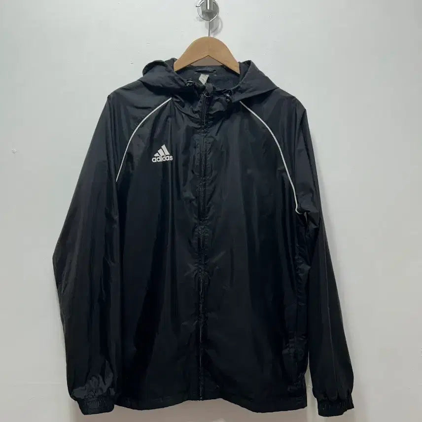 [BUNJANG] Adidas Black Hooded Windbreaker Jacket XL / 아디다스 블랙 후드 바람막이 자켓 점퍼 XL