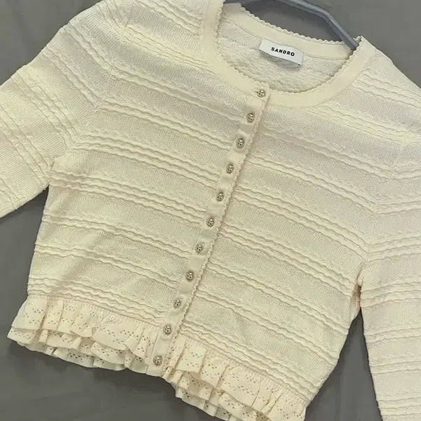 [BUNJANG] Sandro Ruffled Knit Cardigan / 산드로 프릴 니트 가디건