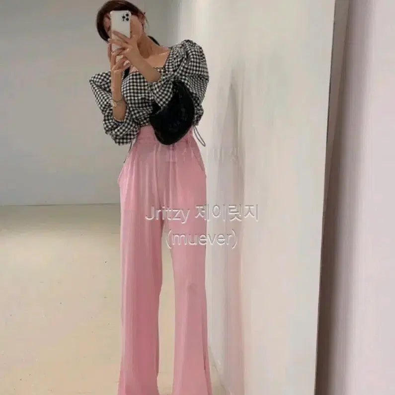 [BUNJANG] YOLO Long Pleated Pants (Pink, Beige) / 욜로 YOLO 유명 도매제품 롱 플리츠 팬츠 (핑크,베이지)