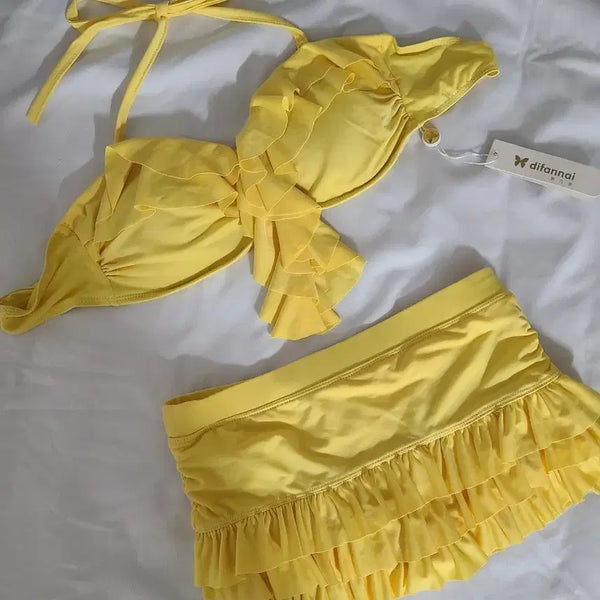 [BUNJANG] Yellow Ruffle Bikini Skirt Set / 옐로우 프릴 비키니 스커트 세트