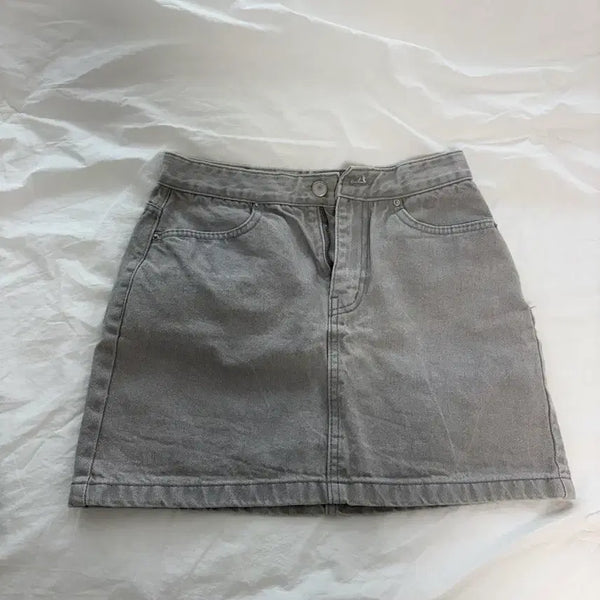 [BUNJANG] A-Line Grey Denim Mini Skirt / 그레이 데님 미니 스커트