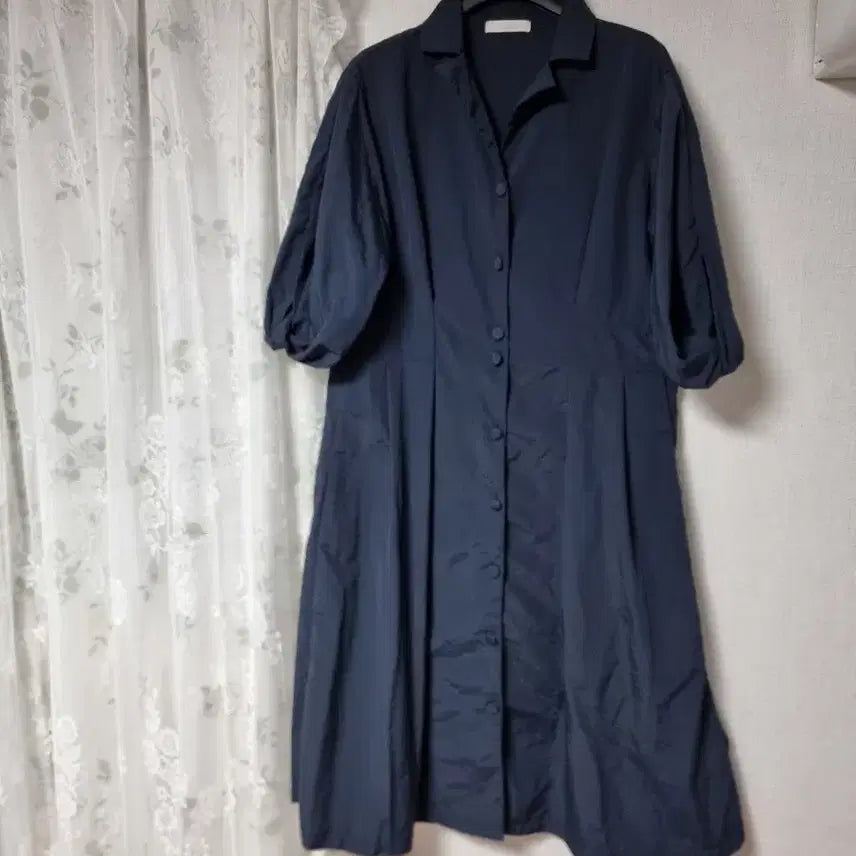 [BUNJANG] J.J. Ggot Navy Button-Up Short-Sleeve Long Dress / jj지고트 네이비 버튼업 반팔 롱 원피스