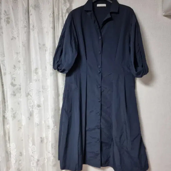 [BUNJANG] J.J. Ggot Navy Button-Up Short-Sleeve Long Dress / jj지고트 네이비 버튼업 반팔 롱 원피스