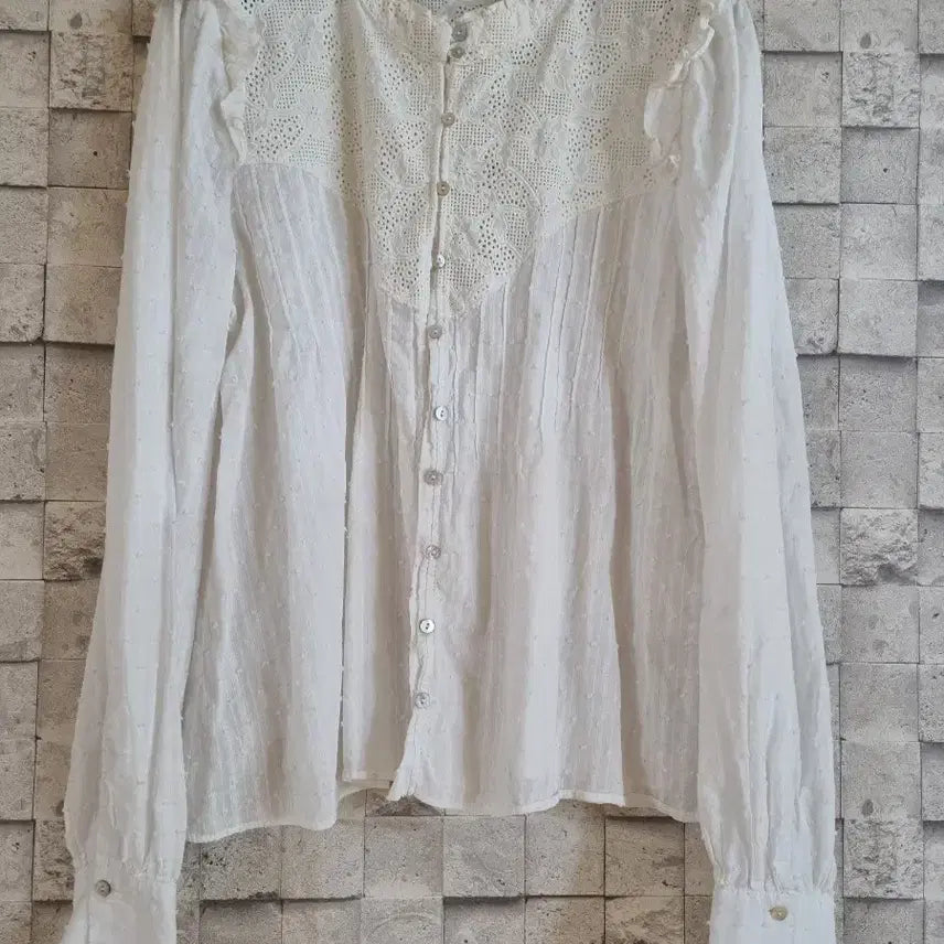 [BUNJANG] ZARA Embroidered Lace Cotton Blouse / 자라 자수레이스 면블라우스