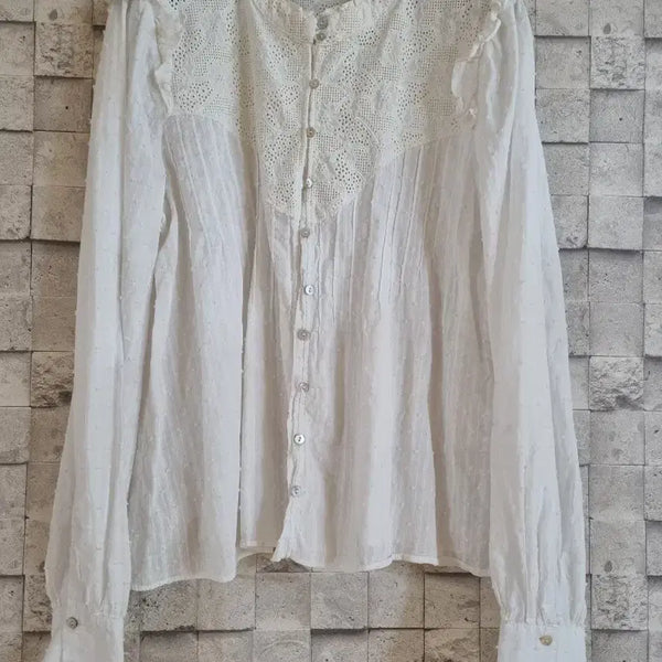[BUNJANG] ZARA Embroidered Lace Cotton Blouse / 자라 자수레이스 면블라우스