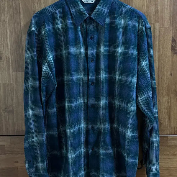 [BUNJANG] Auralee Airy Wool Check Shirt (Forest Green/Navy) / [4] 오라리 에어리 울 체크 셔츠 (포레스트 그린X네이비)