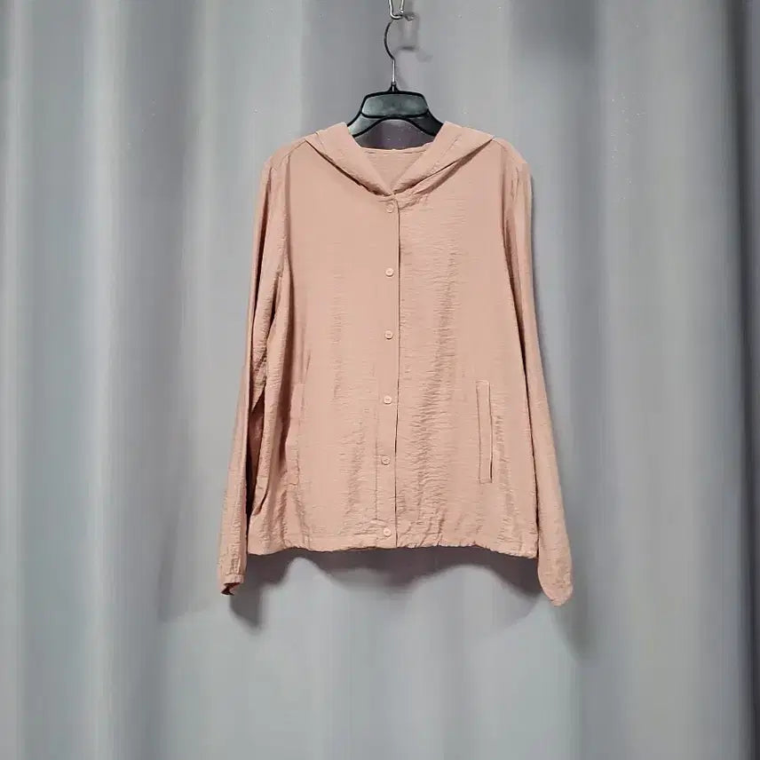 [BUNJANG] Pink Button-Up Hooded Shirt (Lightweight) / 핑크 버튼업 후드 셔츠(얇음)
