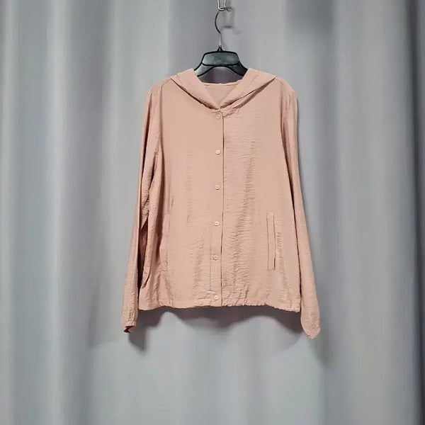 [BUNJANG] Pink Button-Up Hooded Shirt (Lightweight) / 핑크 버튼업 후드 셔츠(얇음)