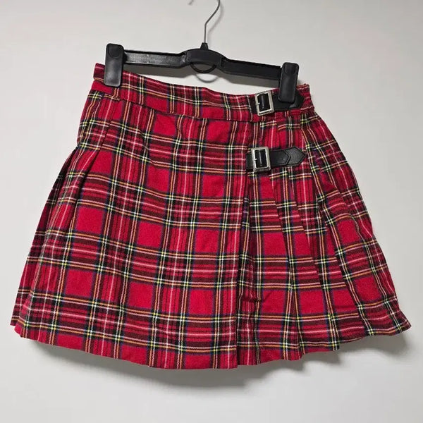 [BUNJANG] WEGO Red Tartan Check Pleated Mini Skirt / 위고 레드 타탄 체크 플리츠 스커트