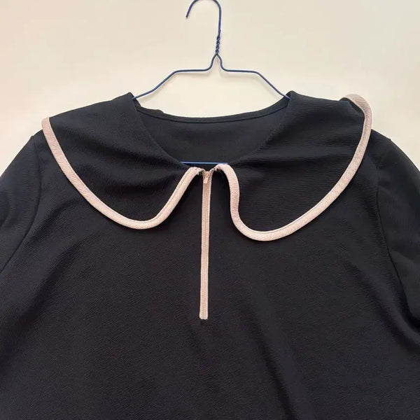 [BUNJANG] Black Collar Contrast Long Dress (Maternity Friendly) / 블랙 카라넥 배색 롱원피스 (임부복가능)
