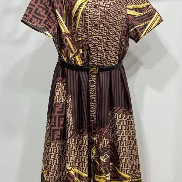 [BUNJANG] Women's Belted Short-Sleeve Long Dress (Size 55-55 Half) / 여성 반팔 롱 원피스 벨트세트 55반까지