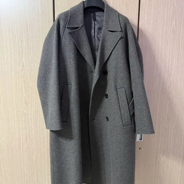 [BUNJANG] Customellow Double-Breasted Coat Grey / 커스텀멜로우 더블 코트 36/95 그레이