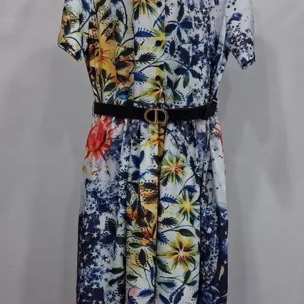 [BUNJANG] Flower Pattern Long Dress Belt Set / 플라워 패턴 롱 원피스 벨트 세트 66