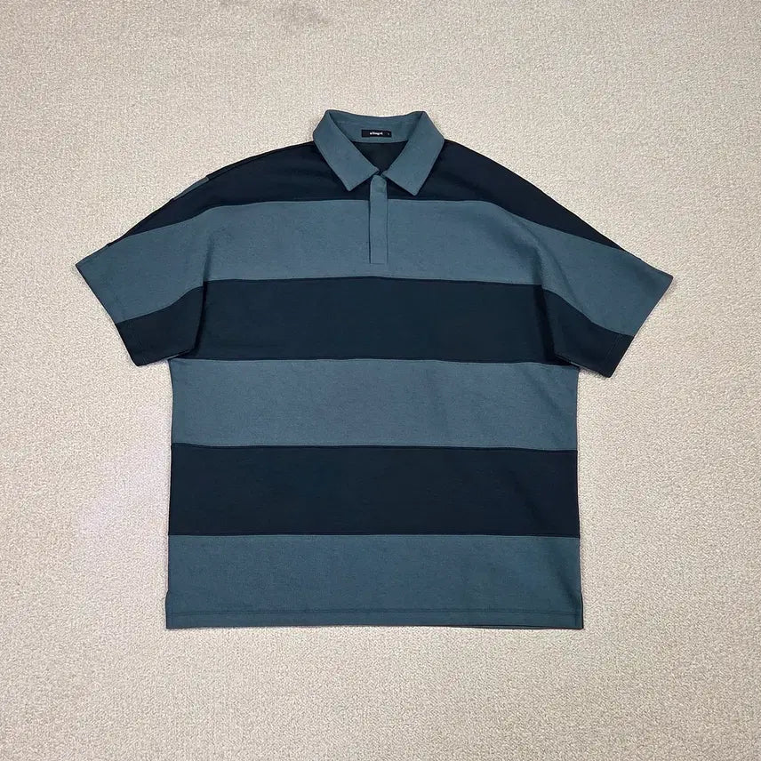 [BUNJANG] Allegri Wide Block Stripe Hidden Placket Polo Shirt / [알레그리] 와이드 블럭 스트라이프 히든 플래킷 카라티 | S00124