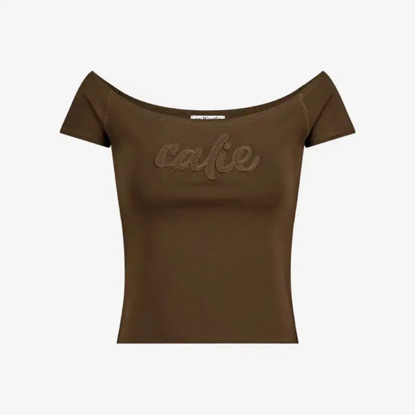 [BUNJANG] As If Cafe Raw Edge Off-Shoulder Top Brown / [새상품] 에즈이프캘리 raw edge 오프숄더 브라운
