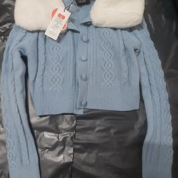 [BUNJANG] Shop Sidera Crop Faux Fur Cardigan / 샵사이다 크롭 퍼 가디건