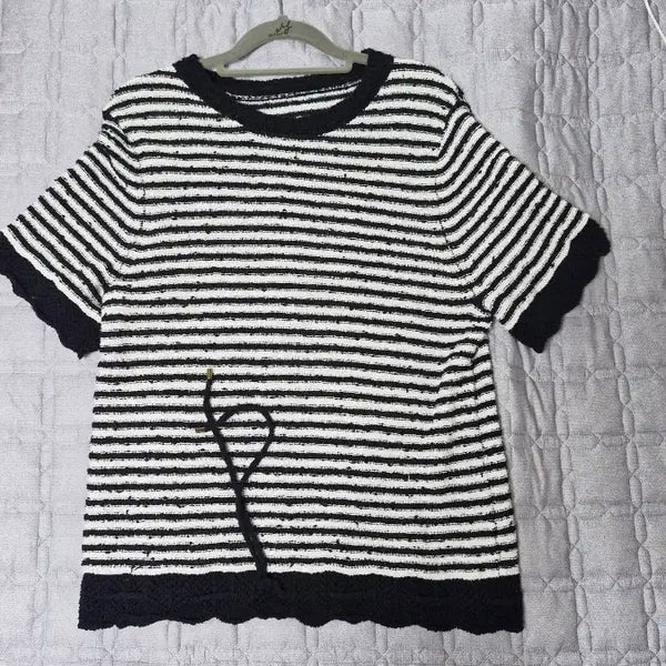 [BUNJANG] Striped Knit T-Shirt Size 77 / 단가라 니트 티 77