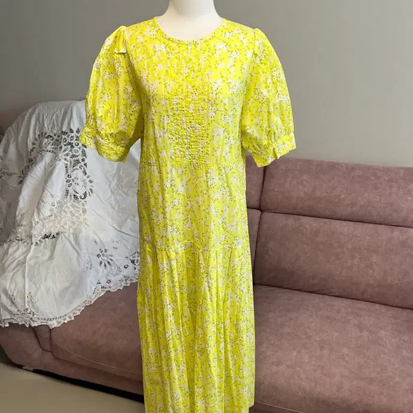 [BUNJANG] Yellow Floral Print Long Dress / 옐로우 꽃무늬 롱 원피스