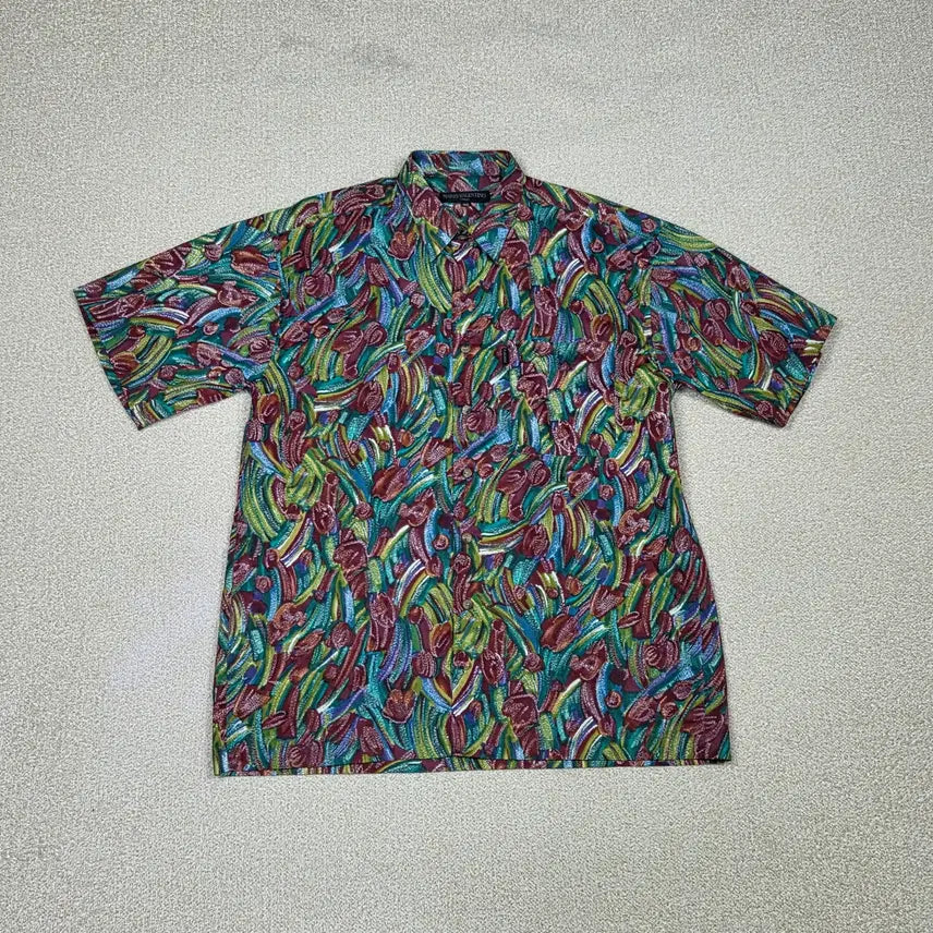 [BUNJANG] Mario Valentino Multicolor Abstract Pattern Cotton Short Sleeve Shirt / [마리오 발렌티노] 멀티 컬러 추상 패턴 코튼 반팔 셔츠 | S00120