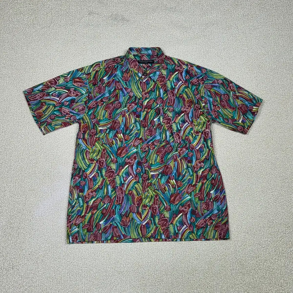 [BUNJANG] Mario Valentino Multicolor Abstract Pattern Cotton Short Sleeve Shirt / [마리오 발렌티노] 멀티 컬러 추상 패턴 코튼 반팔 셔츠 | S00120