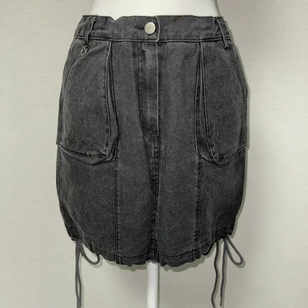 [BUNJANG] Cargo Denim Mini Skirt Charcoal / 카고 데님 미니스커트 차콜 (2컬러)