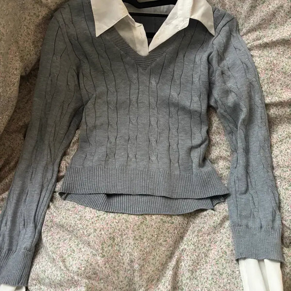 [BUNJANG] Knit Layered Shirt / 니트셔츠 레이어드
