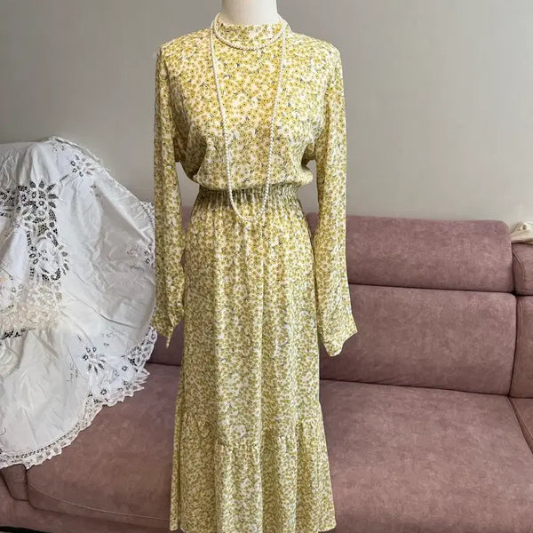 [BUNJANG] Yellow Floral Long Dress - Size S / 플라워 롱 원피스 옐로우 S사이즈